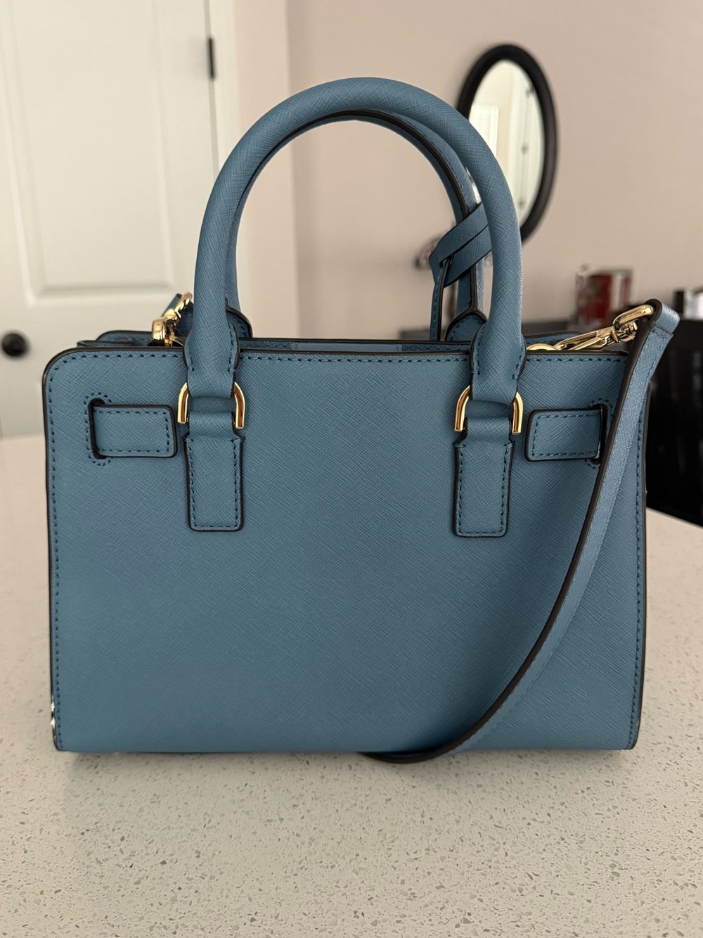 Michael Kors Dusty Blue Saffiano Leather Satchel with Gold Hardware - Picture 2 of 8